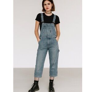 DKNY Jeans Women's Cropped Carpenter Denim Overalls Sz XS Y2K 90s Relaxed Fit